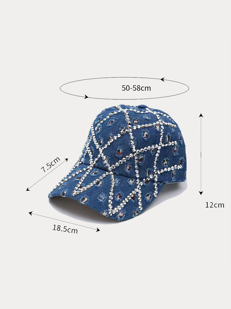 Sparkling Rhinestone Destroyed Torn Denim Cap