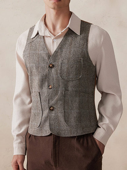 Plaid Splicing Tweed Vest