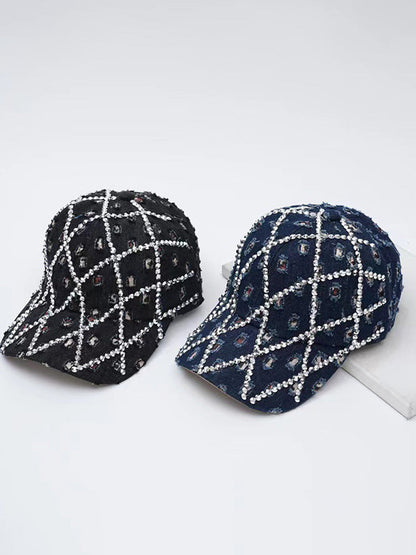 Sparkling Rhinestone Destroyed Torn Denim Cap