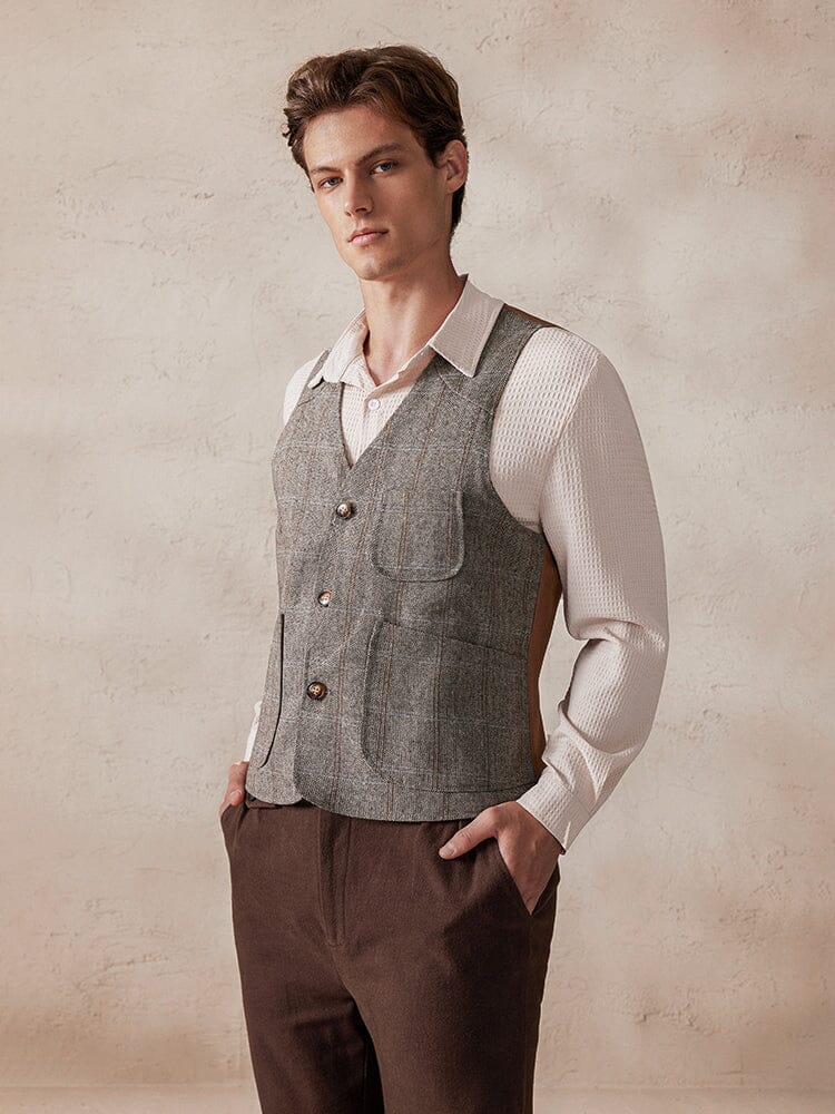 Plaid Splicing Tweed Vest
