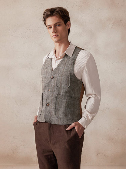 Plaid Splicing Tweed Vest