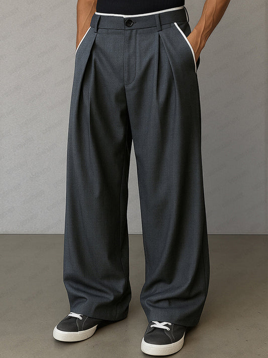 Modern Contrast Trim Straight Cut Pants