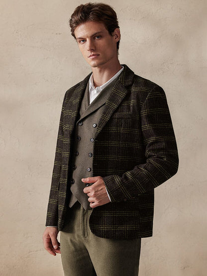 Vintage Plaid Wool Blend Blazer Jacket
