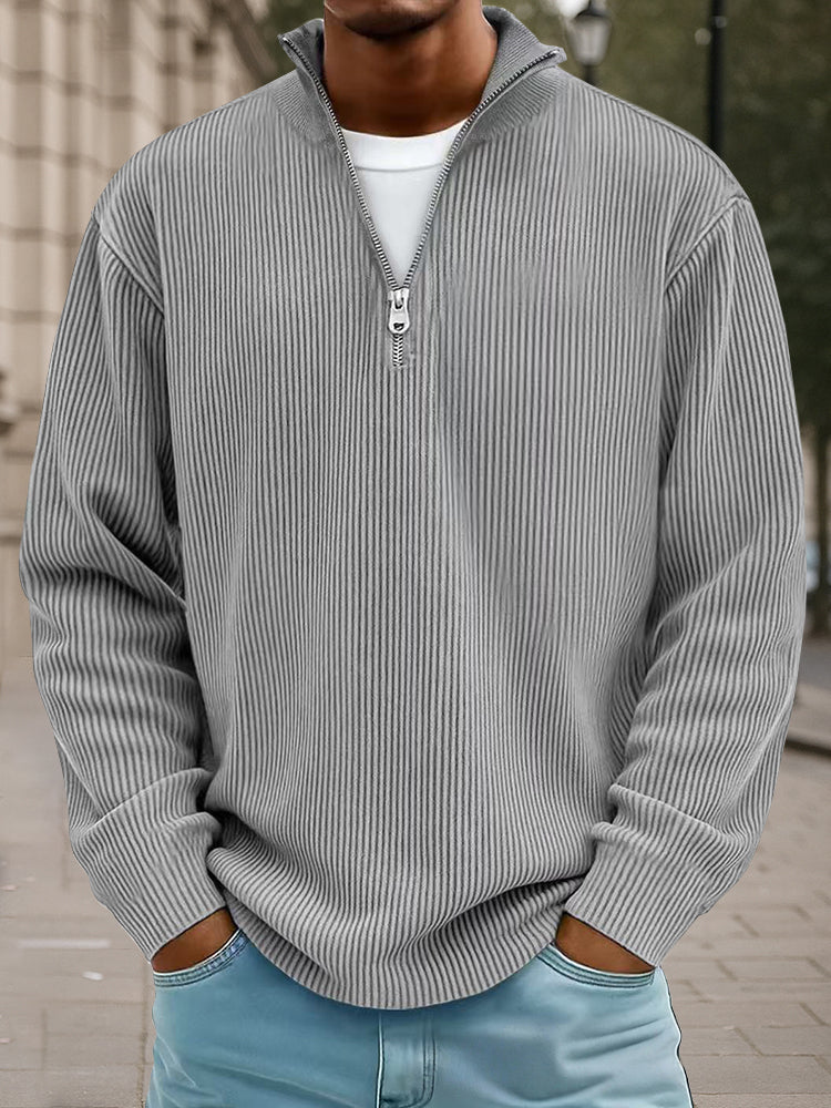 Casual Stand Collar Corduroy Sweatshirt